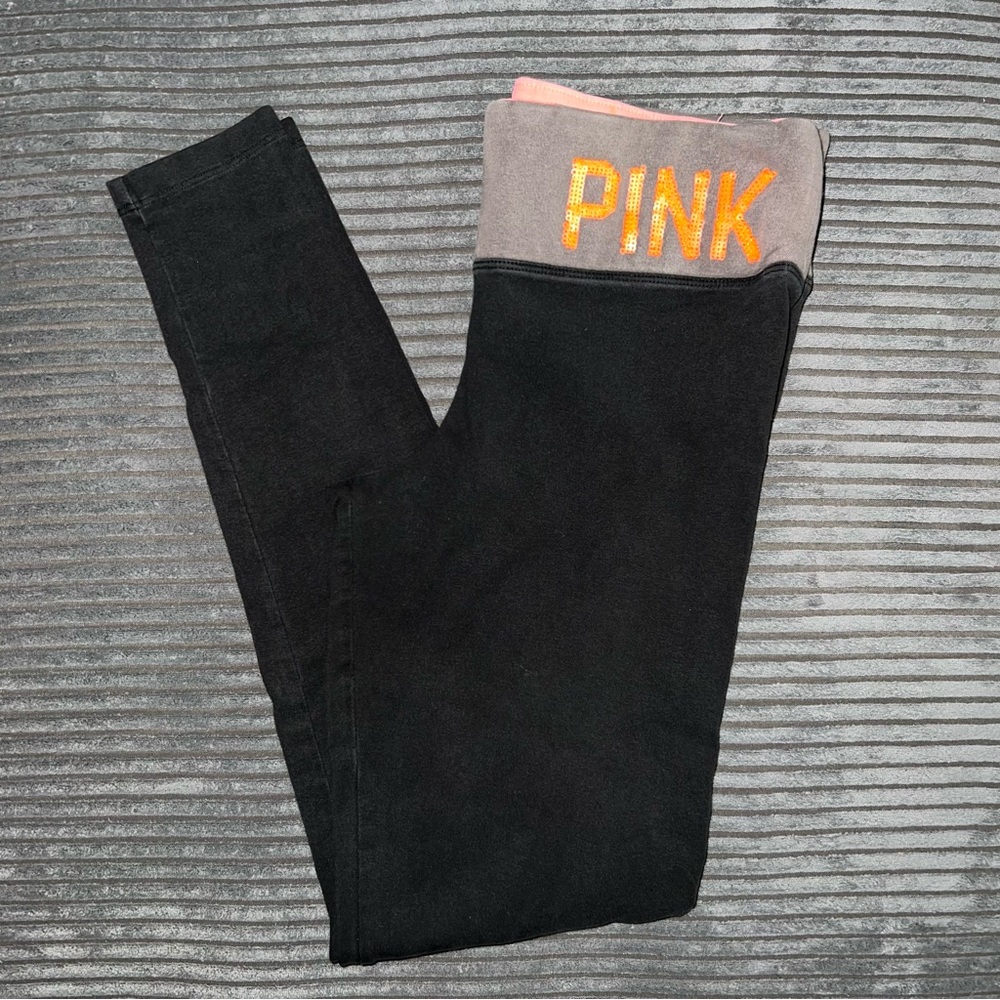 PINK Victoria's Secret Black/Gray Leggings with Wide Waistband XS